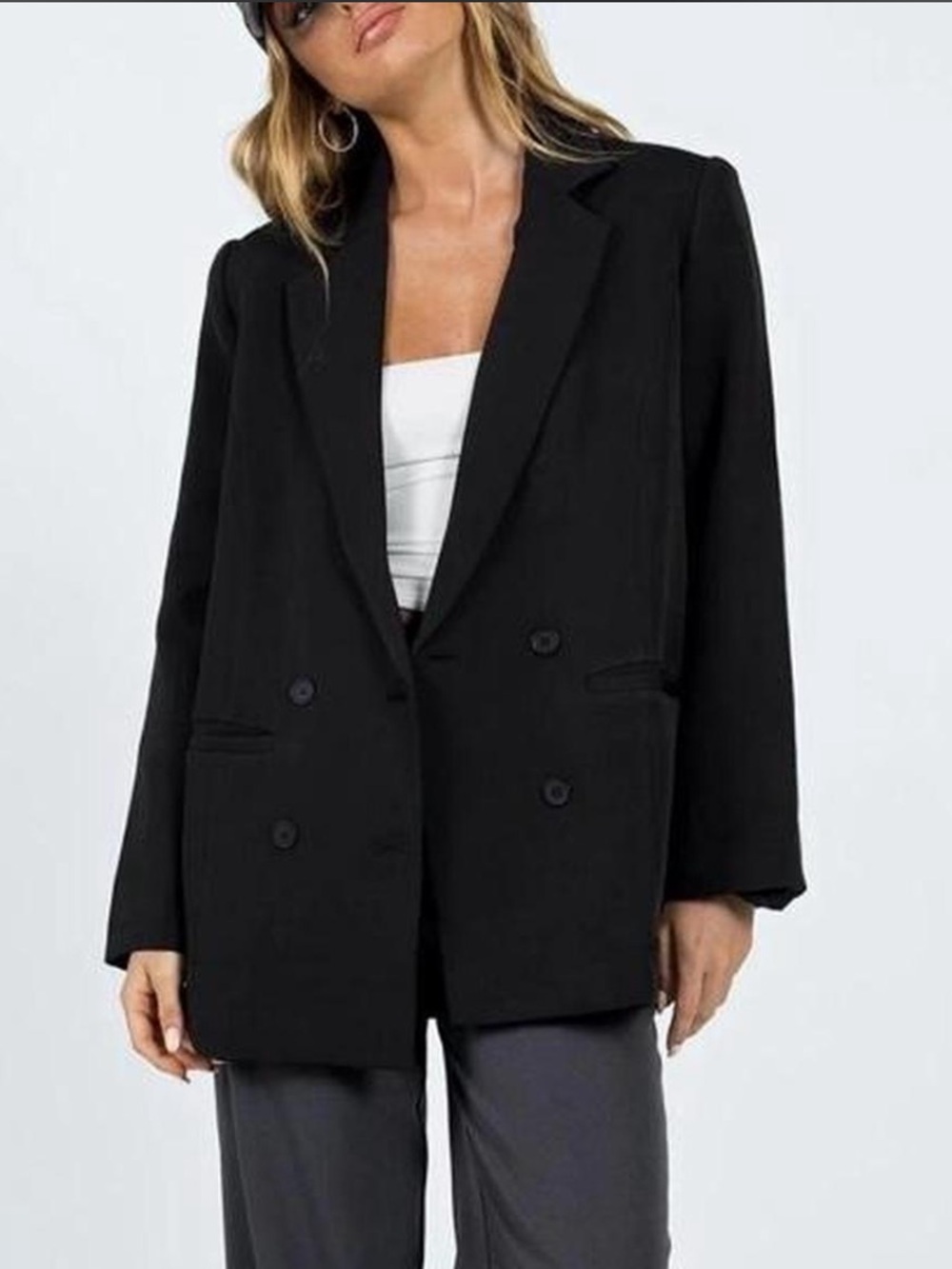 Lioness oversized Black Double-Breasted Women's Linen Blazer Jacket